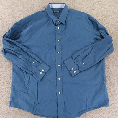 Nautica Shirt Mens 17.5 34/35 Blue Micro Check Houndstooth 100% Cotton Button Up - Image 1 of 4