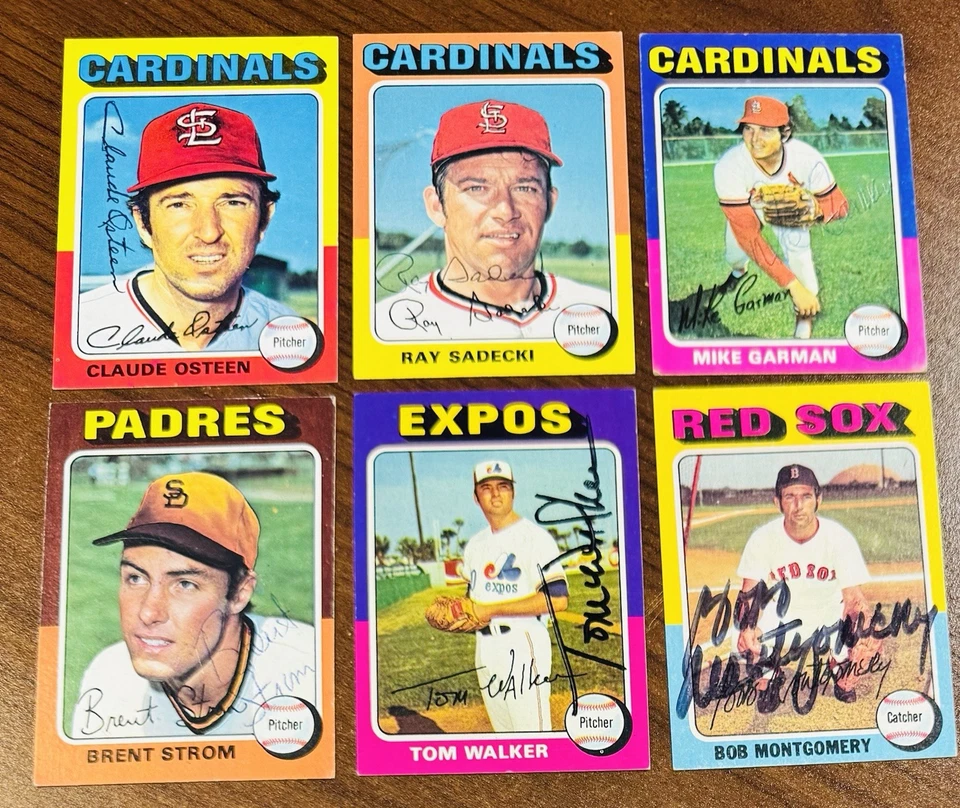 Lote firmado de 6 autógrafos de béisbol Topps 1975 Foto 1 de 2