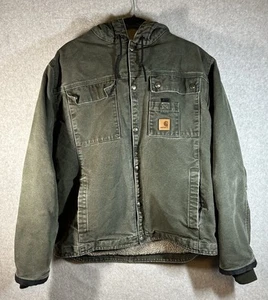 Carhartt Duck Canvas Sherpa Foderato Giacca con Cappuccio J284 MOS Verde Muschio Uomo Medium - Foto 1 di 23