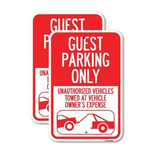 (2 Pack) Guest Parking Only Unauthorized Vehicles Towed 12" X 18" Aluminum Sign - Picture 1 of 4