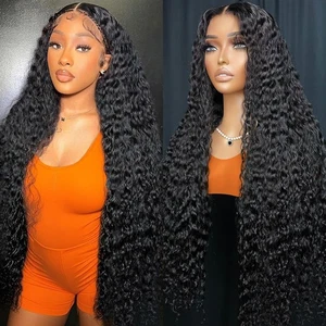 Curly Women Wigs Human Hair 28 Inch Deep Wave Lace Front 200% Density 13x4 Hd - Picture 1 of 6