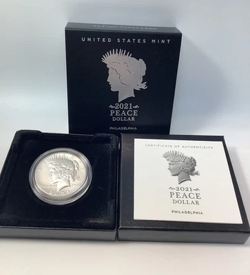 2021 P Philadelphia Silver Peace Dollar $1 US Coin w OGP - Image 1 of 3
