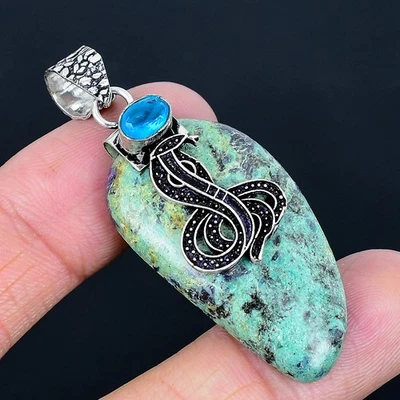 Ruby Fuchsite 925 Silver Plated Handmade Pendant of 2.17" - Image 1 of 3