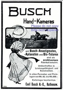 Busch handheld Camera Rathenow German 1910 ad horse race lady advertising - Foto 1 di 2