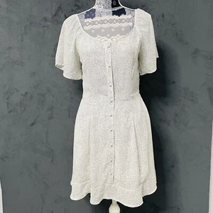 Sienna Sky Dress Womens M White Black Polk A Dot Fit and Flare Cottagecore Flowy - Picture 1 of 8