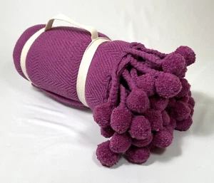 Karma Living Magenta Herring Bone Pom Pom Throw Blanket 50 X 60 in - Picture 1 of 3