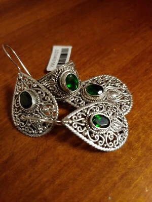 Conjunto de brinco pingente anel diopsídeo cromo natural tamanho 6 prata 925 4,90 ct raro - Imagem 1 de 4