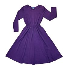 Vtg Cotton Blend Knit Purple Midi Dress Womens S Long Sleeve Made in USA Pockets