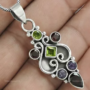 Februar Geburt Rund Peridot Sister Trendy Blende Boho Anhänger 925 Massiv Silber - Bild 1 von 8