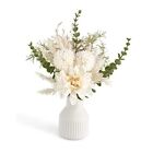 Mkono Small Artificial Flowers In Ceramic Vase 13.7" Centerpieces Coffee White