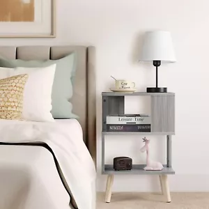 Tavolino 3 Livelli Fine Grigio Comodino Divano Tavolino Snack Tavolino Laterale per Arredamento Camera da Letto - Foto 1 di 6