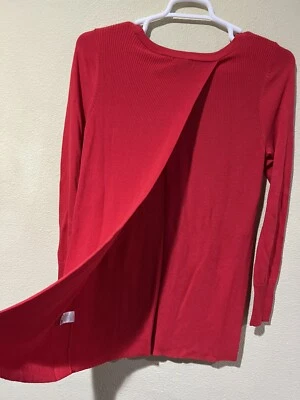 Suéter túnica acanalada halógeno rojo manga larga abierto espalda dividida talla M W3 Foto 1 de 4