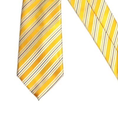 Corbata clásica de diseñador de poliéster satinado 59” Sean John a rayas amarillas para hombre nueva Foto 1 de 4