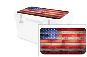 Vinyl Cooler Wrap fits RTIC 65qt | Decal Skin LID - USA Flag Wood Color - Picture 1 of 7