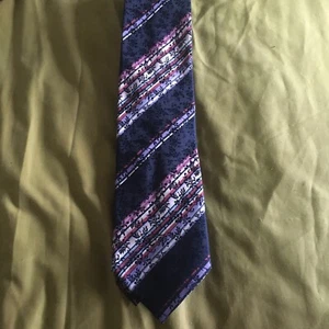 Mens Tie BALMAIN Paris Blue Stripe Floral 100% Silk - Picture 1 of 4