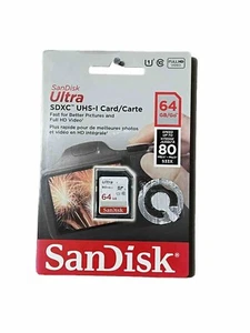 Carte mémoire SanDisk 64 Go Ultra SDXC UHS-I - 80 Mo/s, C10, U1, Full HD - Photo 1 sur 2