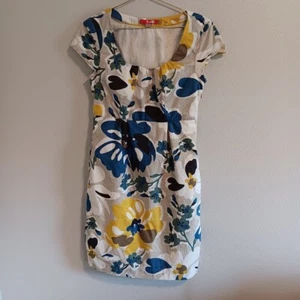 Boden Beige & Yellow Floral Short Sleeve Sheath Dress 6 R (US) - Picture 1 of 14