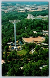 Fallschirmreiten, sechs Flaggen, Atlanta, Georgia, Vintage Chrom Luftaufnahme Postkarte - Bild 1 von 2