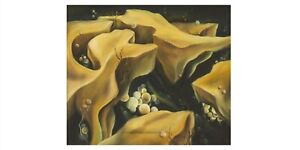 Dan Livni Signed Vtg Surrealistic Oil Painting Flying Cliffs & Bubbles 35x41 cm