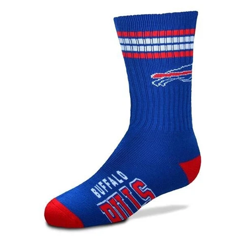 Buffalo Bills Men's Crew Socks Youth Size 1 to 5 4 Stripe Cover