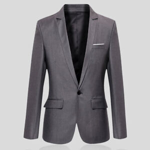 Business Men Tops Suit Formal Blazer Coat Jacket One Button Work Casual Overcoat
