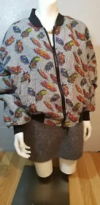 VTg. Carol Horn 90s 100% silk women' Fall Jacket Houndstooth & SW feathers sz M - Picture 1 of 8