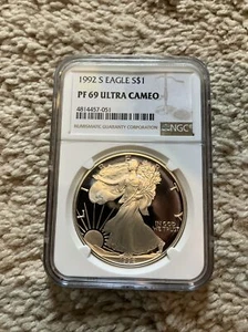 NGC PF69 1992 S American Silver Eagle 1 oz .999 Silver Dollar PR69 Ultra Cameo - Picture 1 of 2