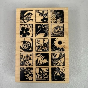 Sello de goma montado en madera Inkadinkado pájaro naturaleza collage rejilla cuadrada jardín - Imagen 1 de 10