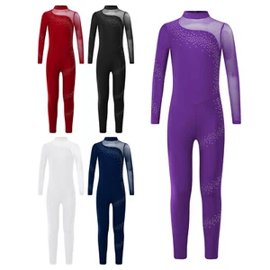 Kids Girls Bodysuit Biketard Jumpsuit Long Sleeve Dancewear Gymnastics Romper - Picture 1 of 47