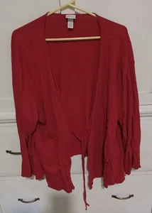 Venezia Open-Front Tie Strings Cardigan Top Burgundy Plus Size 26/28 - Picture 1 of 9