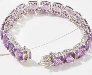 45.00 Ct Amethyst Cushion Cut Gemstone Tennis Bracelet 14K Gold Plated Sterling - Picture 1 of 3