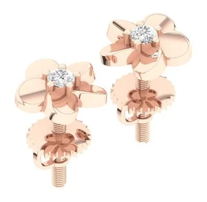 SI1 G 0.10 Ct Natural Diamond 14K Solid Rose Gold Flower Studs Earrings 6.40 MM - Picture 1 of 11