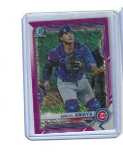 2021 Bowman Prospects Chrome Fuscia REFRACTOR Miguel Amaya 136/199 Chicago Cubs - Picture 1 of 1