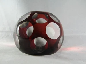 Vintage Art Glass- Large Octagonal Ruby Red and Clear Circles Paperweight #575 - Picture 1 of 7