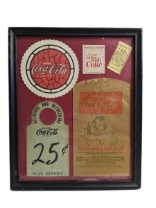 Vintage Coke Cola Schattenbox Flaschenschutz Hängeetikett Gutschein Match Cover 1930+ - Bild 1 von 12