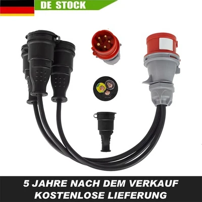 MARKENLOS CEE Adapter Starkstrom 16A Stecker auf 3x 230V Gummi Kupplung 3x3500W DHL *&#