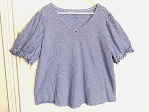 Talbots Damen Bluse 3X Plus blau weiß gestreift V-Ausschnitt Rüschen Oberteil Kurzarm - Bild 1 von 4