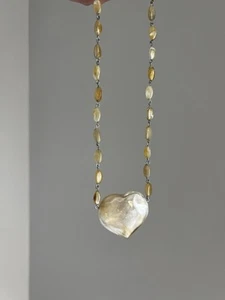 Vintage Beaded Marbled Acrylic Heart Pendant Necklace - Picture 1 of 3