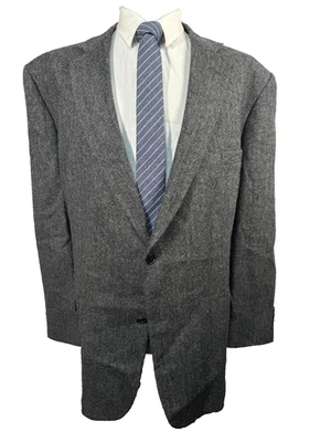 BARRINGTON Mens Gray HERRINGBONE TWEED Big & Tall Sport Coat Blazer Jacket 52L - Image 1 of 4
