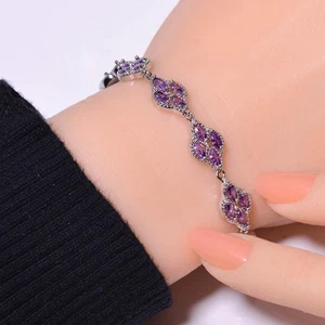 Purple Amethyst 925 Sterling Silver Tennis Bracelet 8.99" B48 - Picture 1 of 3