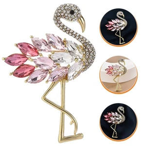Decorative Brooch Crystal Flamingo Miss Lapel Clothing Pin Dress - Picture 1 of 10