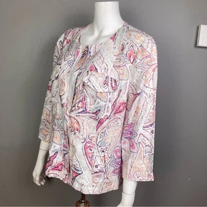 Chico's Jacke groß Leinen weiß pastell Muster Print bequem Sommer Büro - Bild 1 von 14