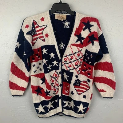 Cárdigan Suéter De Colección Stitches In Time EE. UU. Para Mujer Grande Rojo Blanco Azul Patriótico Foto 1 de 4