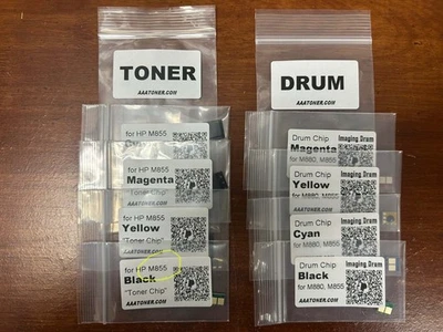 4 Toner Chips for HP Enterprise M855 + 4 Drum Chips for HP M855 Combo Refill - Image 1 of 3