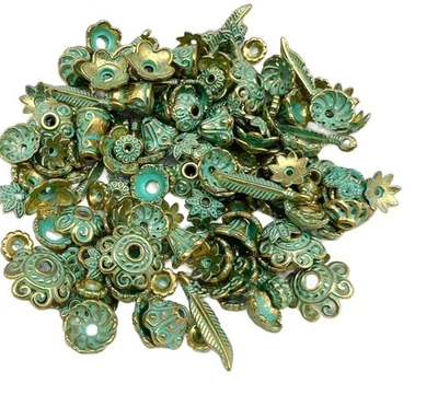 Tapas de cuentas de flores de pátina de bronce antiguas de 4 mm ~ 15 mm cuentas 40 g (aprox 130 piezas) Foto 1 de 2