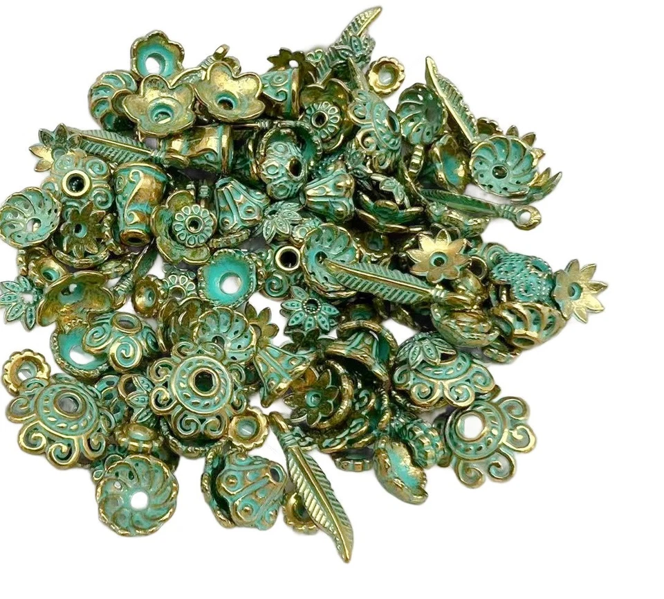 Tapas de cuentas de flores de pátina de bronce antiguas de 4 mm ~ 15 mm cuentas 40 g (aprox 130 piezas) Foto 1 de 2