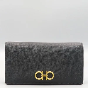 Ferragamo 22 D779 Black Leather Gold Gancini Continental Long Wallet - Picture 1 of 7