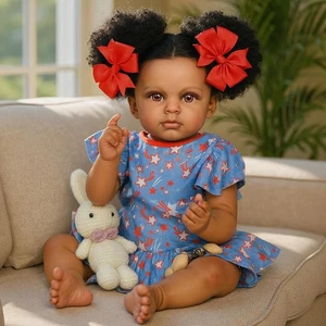 20 Zoll Reborn Baby Puppen schwarz Mädchen realistische Kleinkind Puppen lebensecht afrikanisch - Bild 1 von 8