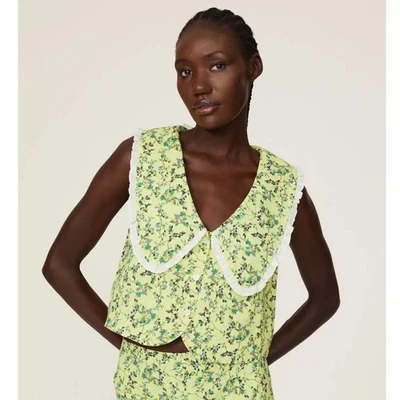 Top Rachel Antonoff Georgia Estampado Floral Recortado Abotonado Cuello Peter Pan Talla 4 Foto 1 de 4