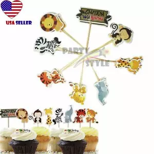 24pcs Cupcake Picks Toppers Jungle Theme For Kids Birthday Baby Shower Party - Picture 1 of 5